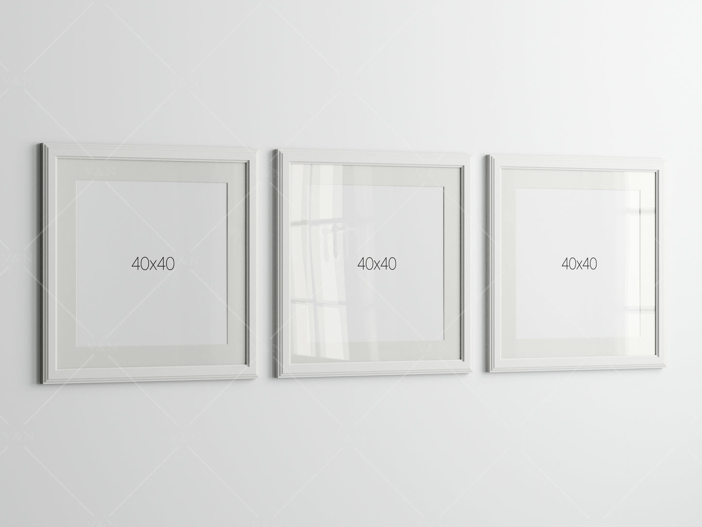 Three White Frames Mockup, Three Square Posters Mockup, Photo Frame Mockup, PSD JPG