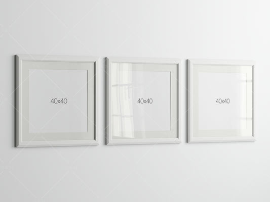 Three White Frames Mockup, Three Square Posters Mockup, Photo Frame Mockup, PSD JPG