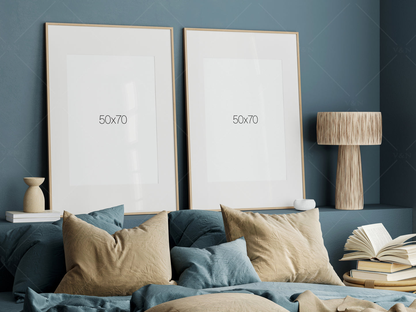 Frame Mockup Bedroom, Gallery Wall Mockup in Bedroom Interior, Poster Mockup, PSD JPG