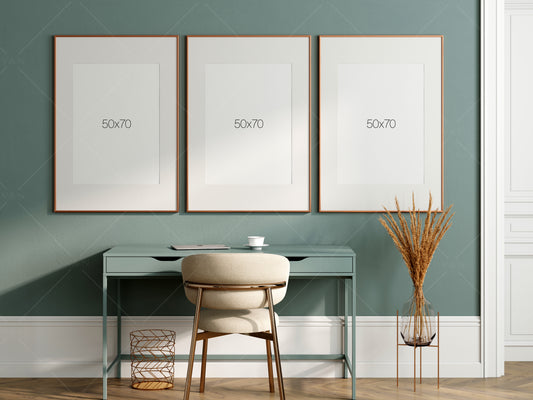 Frame Mockup in Home Workspace Interior, Office Frame Mockup, Poster Mockup, Gallery Wall Mockup