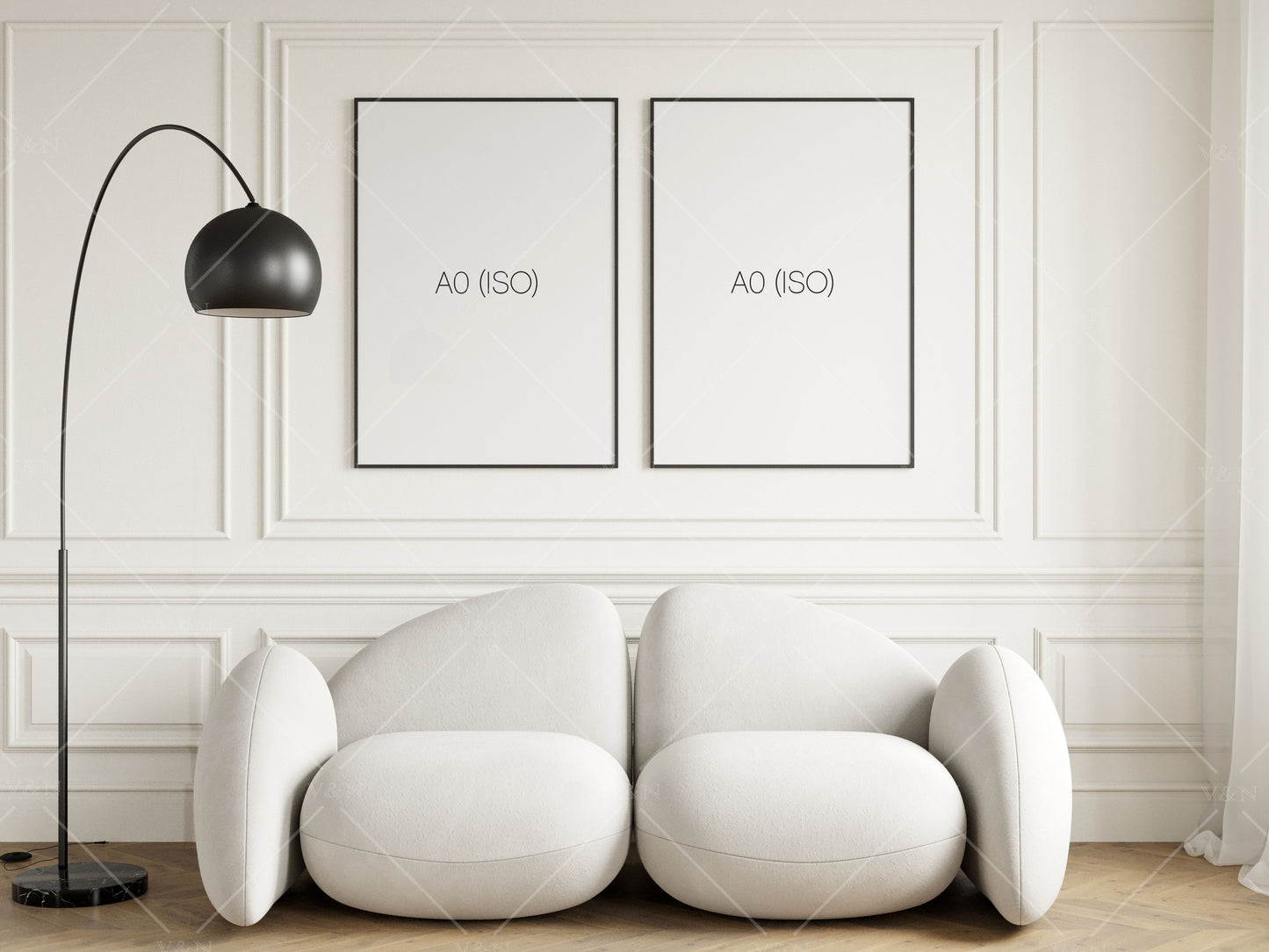 Two Posters Mockup, Frame Mockup in Modern Interior Room, PSD JPG