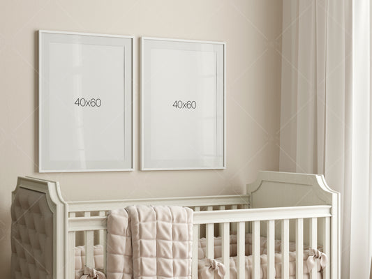 Frame Mockup in Nursery Interior, Gallery Wall Mockup in Modern Nursery Interior