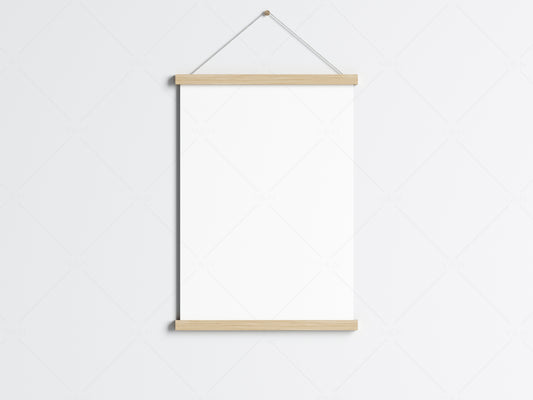 Magnetic Poster Bar Mockup PSD JPG PNG, Wooden Hanging Poster Frame, Poster Hanger Mockup, Minimalist Mockup