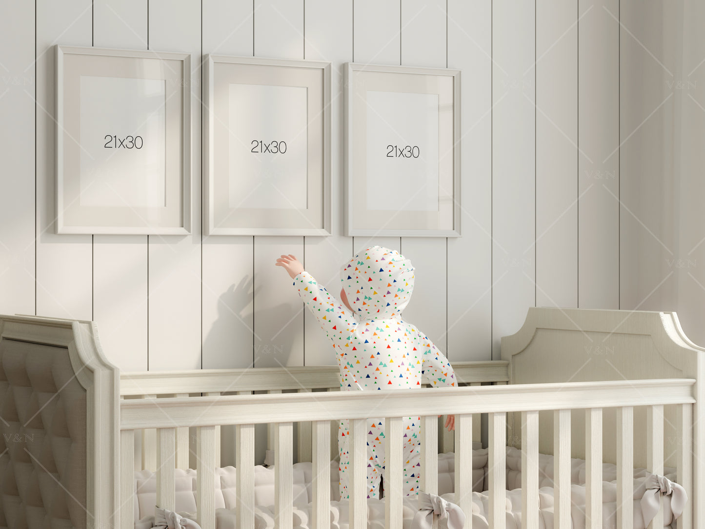 Frame Mockup in Nursery Interior, Three Vertical Frames Mockup