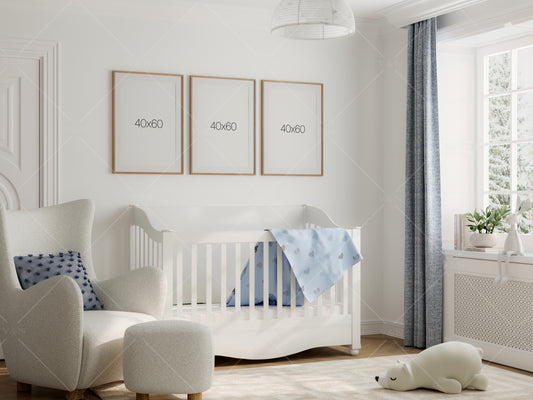 Frame Mockup in Nursery Interior, Three Vertical Frames Mockup