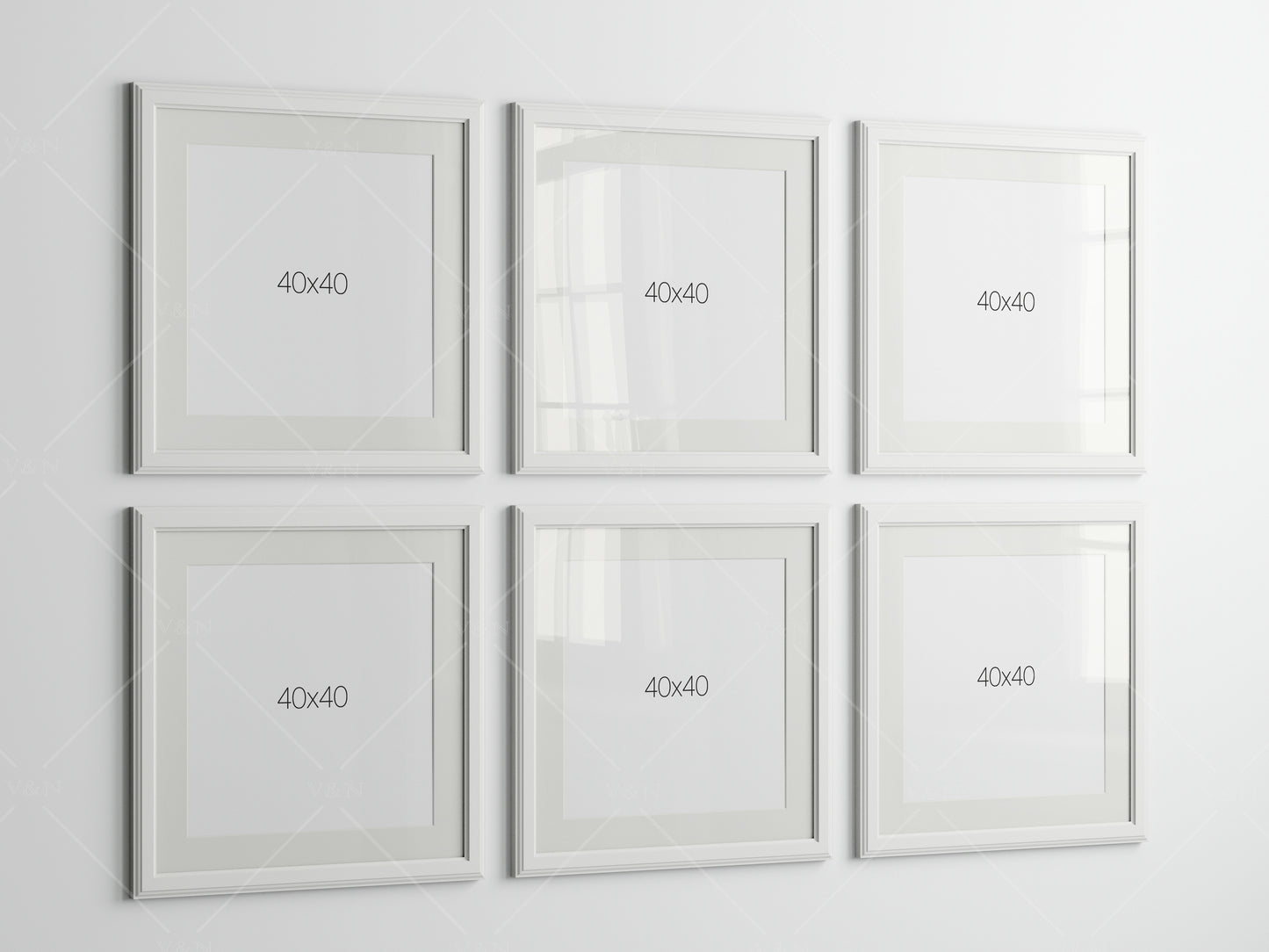 Six White Frames Mockup, Six Square Posters Mockup, Photo Frame Mockup, PSD JPG