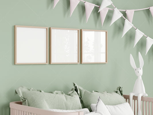 Kids Room Frame Mockup, Nursery Frame Mockup, Square Frame in Cozy Kids Room Interior