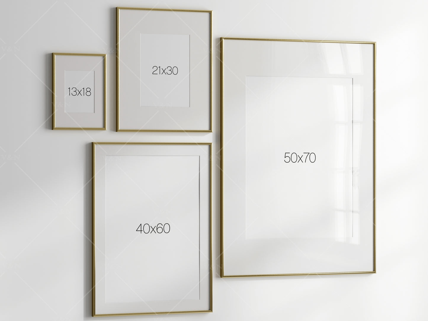 Gallery Wall Mockup, Gold Frame Mockup, Poster Frame Mockup, Photo Frame Mockup, PSD JPG