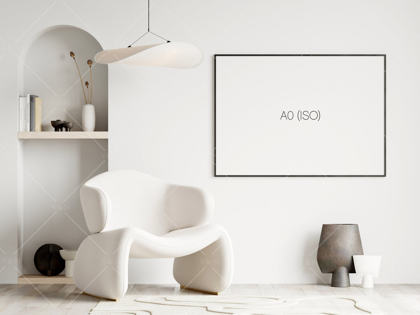 Horizontal Frame Mockup in Modern Interior Room, Landscape Poster Mockup, PSD JPG