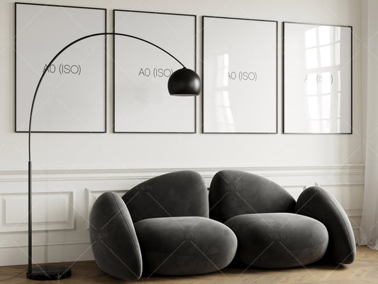 Four Posters Mockup, Frame Mockup in Modern Interior Room, PSD JPG