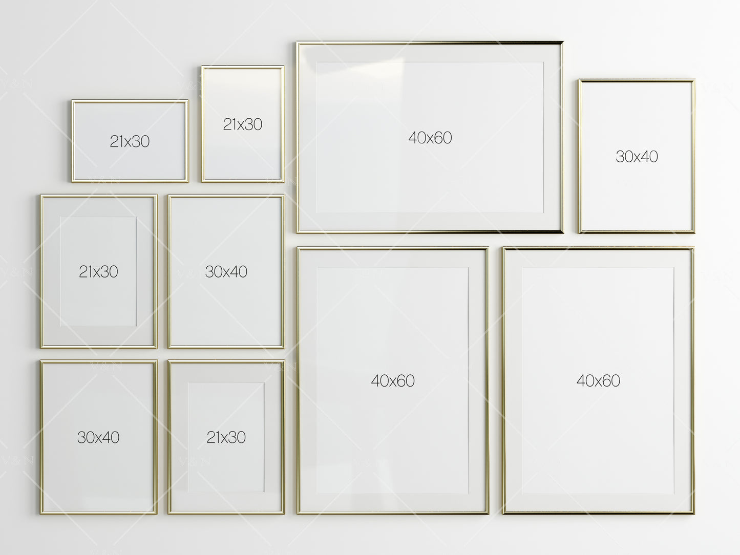 Gallery Wall Mockup, Gold Frame Mockup, Poster Frame Mockup, Photo Frame Mockup, PSD JPG