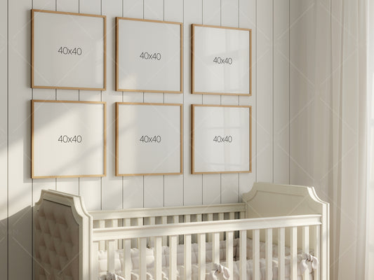 Frame Mockup in Nursery Interior, Six Square Frames Mockup, Gallery Wall Mockup