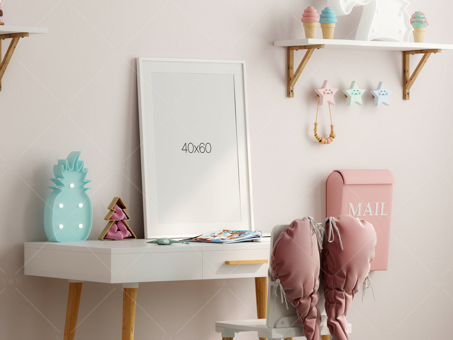 Girl Room Frame Mockup, Frame Mockup Kids Room, Gallery Wall Mockup in Modern Kids Room Interior