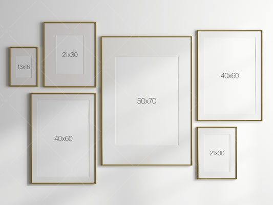 Gallery Wall Mockup, Gold Frame Mockup, Poster Frame Mockup, Photo Frame Mockup, PSD JPG