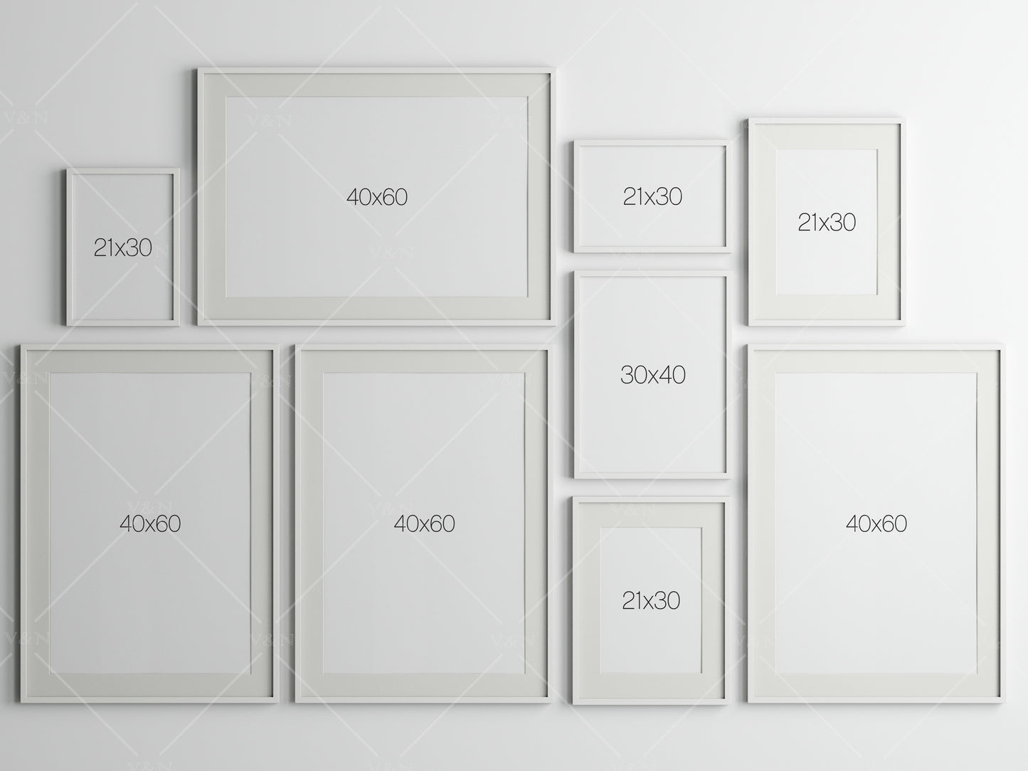 Gallery Wall Mockup, White Frame Mockup, Poster Frame Mockup, Photo Frame Mockup, PSD JPG