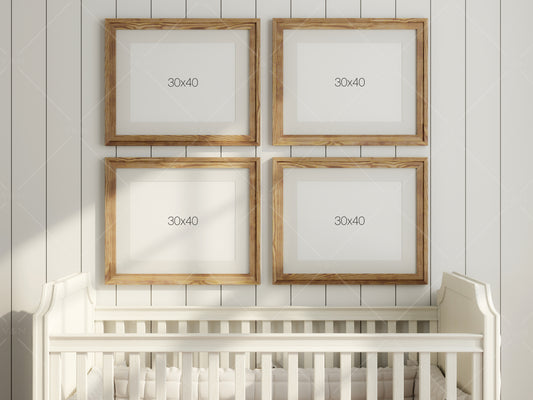 Frame Mockup in Nursery Interior, Four Horizontal Frames Mockup