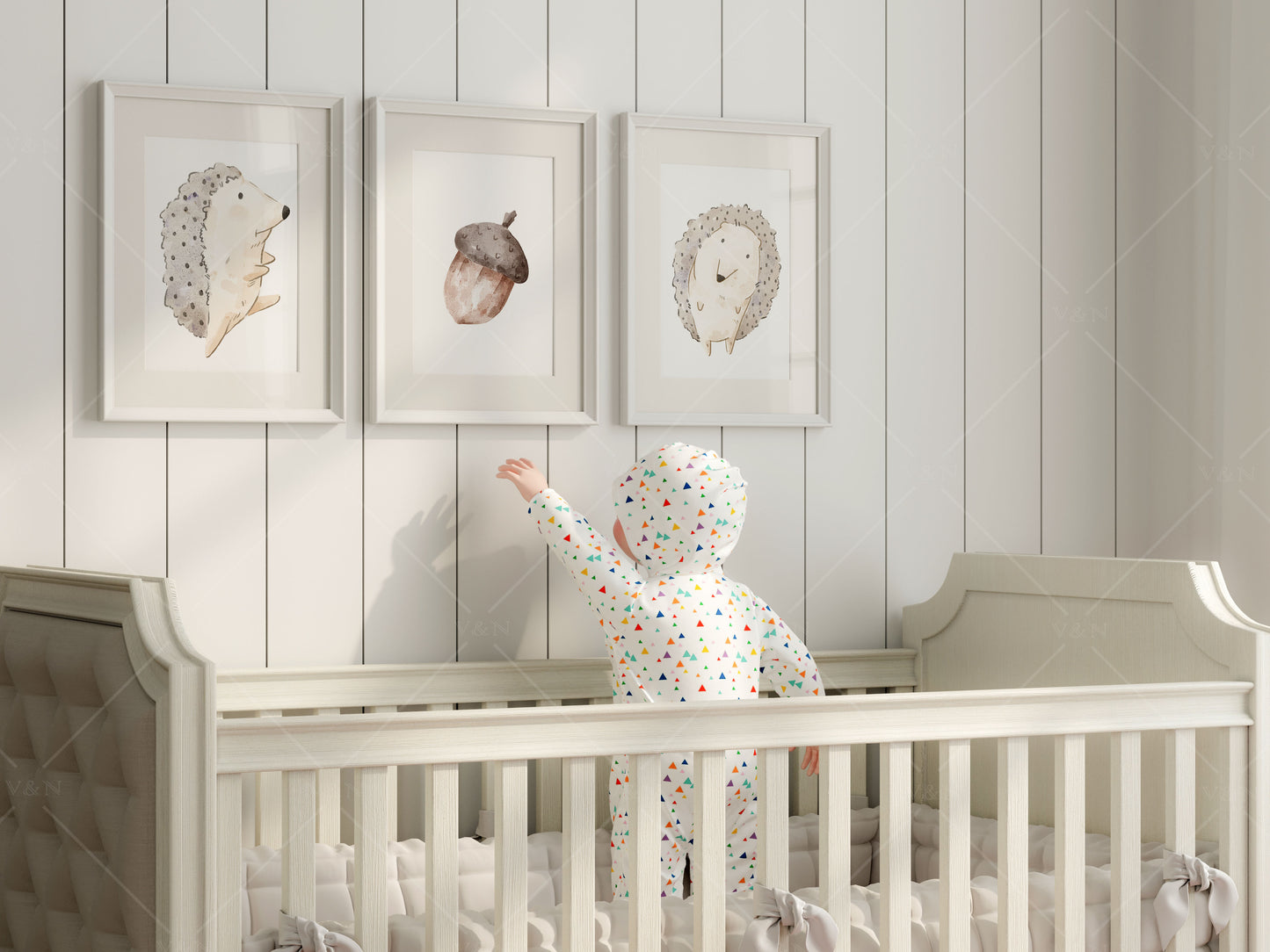 Frame Mockup in Nursery Interior, Three Vertical Frames Mockup