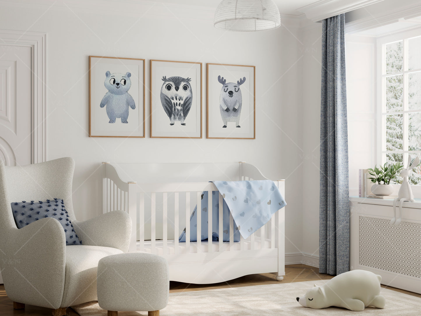 Frame Mockup in Nursery Interior, Three Vertical Frames Mockup