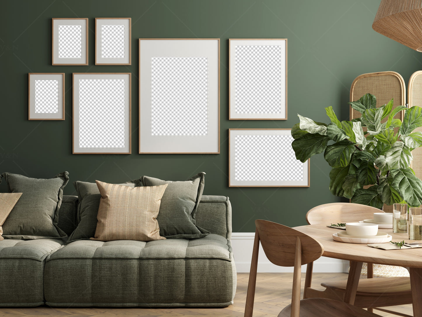 Gallery Wall Mockup, Living Room Frame Mockup, Interior Mockup, Poster Mockup