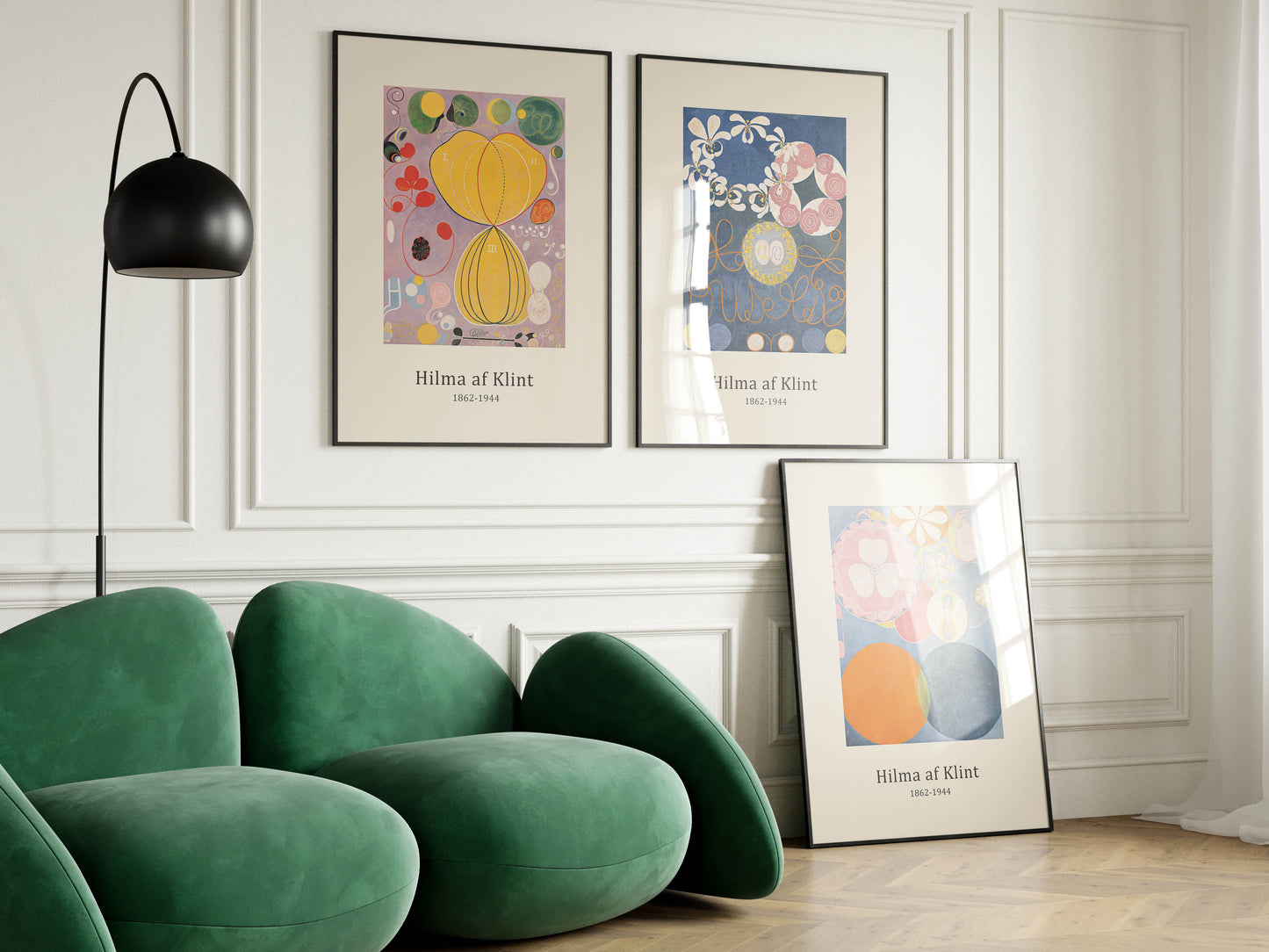 Three Posters Mockup, Frame Mockup in Modern Interior Room, PSD JPG