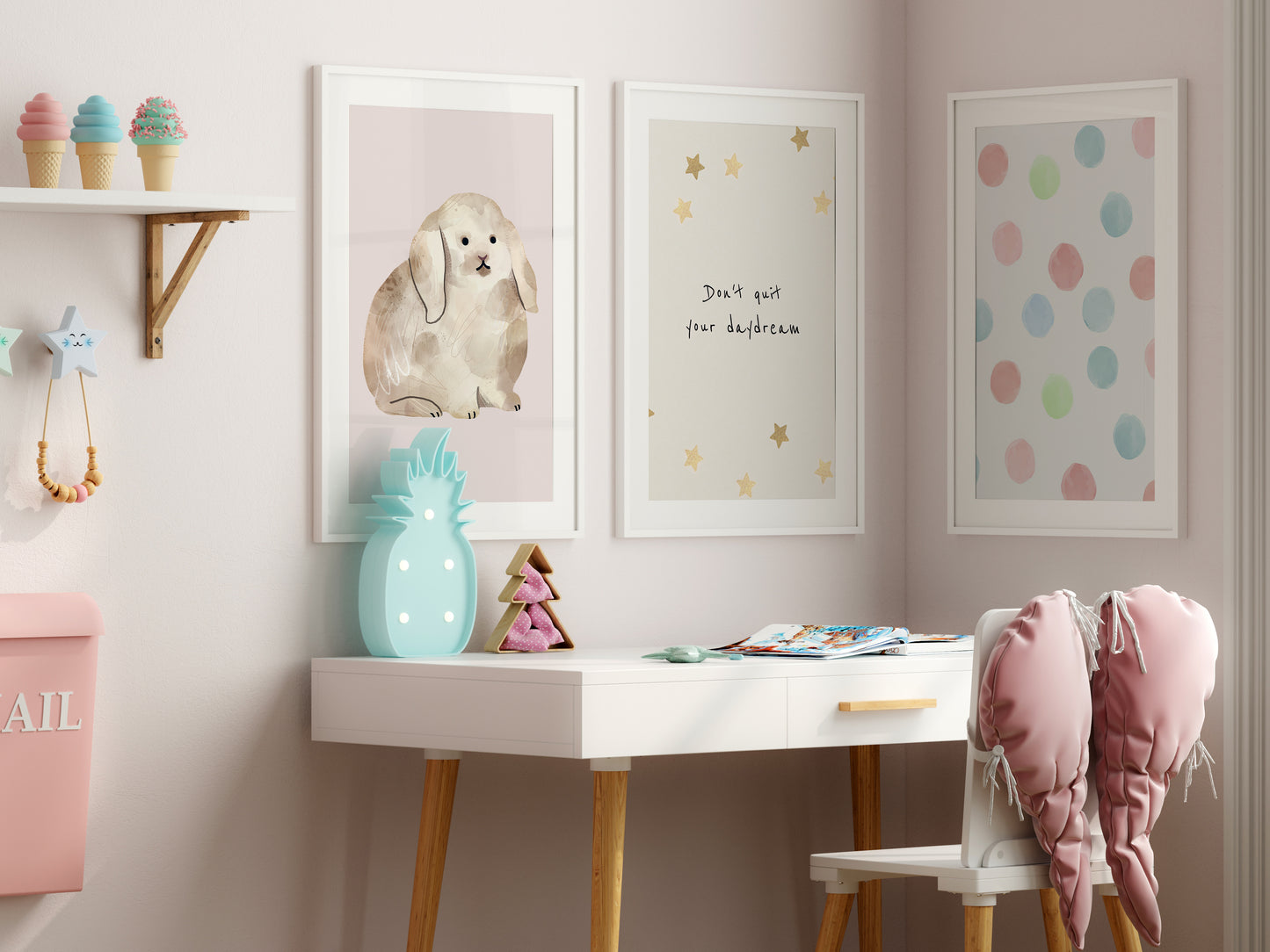 Girl Room Frame Mockup, Frame Mockup Kids Room, Gallery Wall Mockup in Modern Kids Room Interior