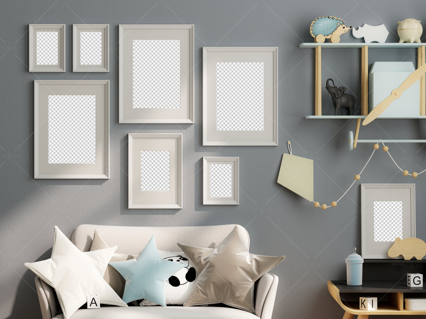 Frame Mockup Kids Room, Nursery Frame Mockup, Gallery Wall Mockup in Modern Kids Room Interior