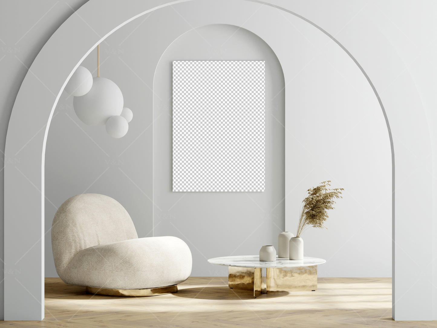 Frame Mockup A1 in Modern Interior Background, PSD JPG PNG