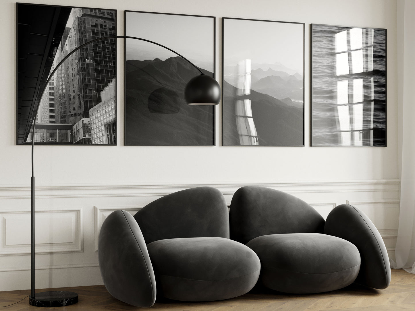 Four Posters Mockup, Frame Mockup in Modern Interior Room, PSD JPG