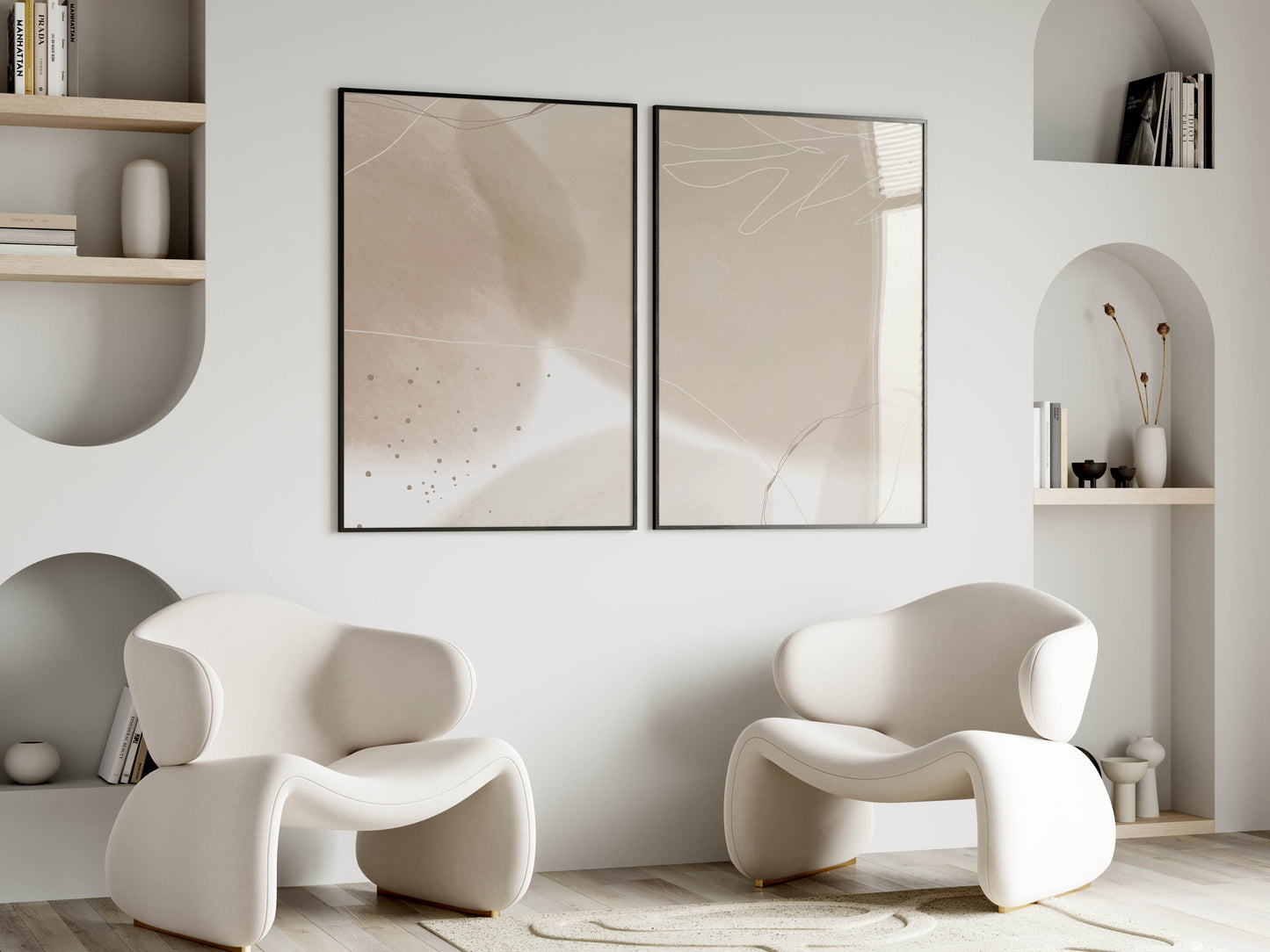 Two Posters Mockup, Frame Mockup in Modern Interior Room, PSD JPG