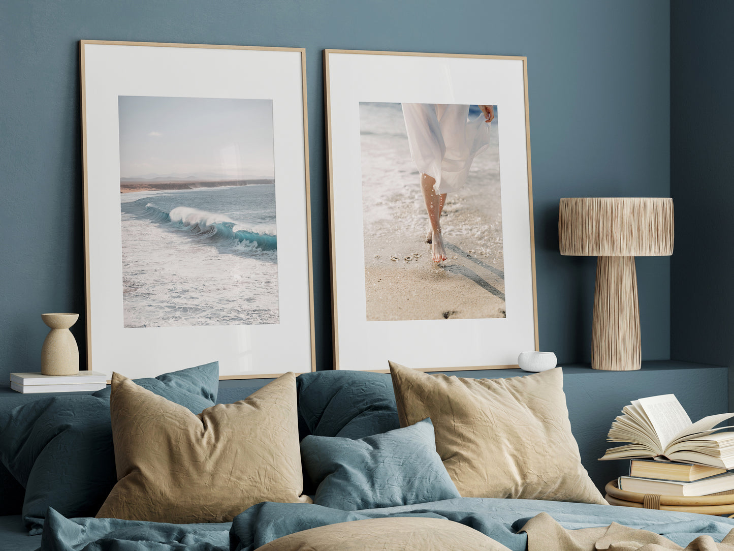 Frame Mockup Bedroom, Gallery Wall Mockup in Bedroom Interior, Poster Mockup, PSD JPG