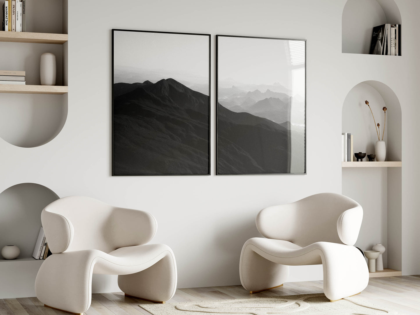 Two Posters Mockup, Frame Mockup in Modern Interior Room, PSD JPG