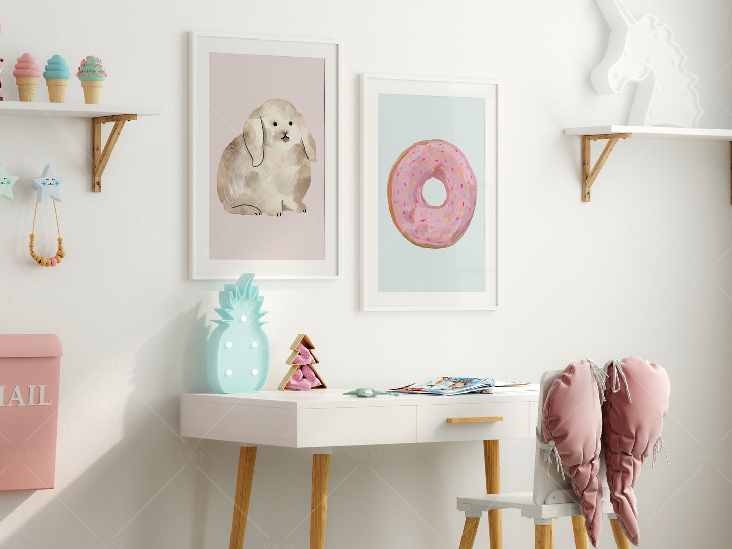 Girl Room Frame Mockup, Frame Mockup Kids Room, Gallery Wall Mockup in Modern Kids Room Interior