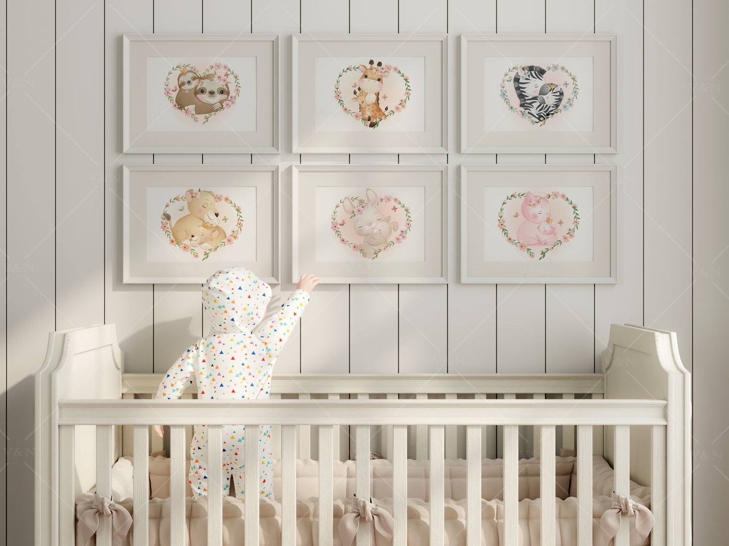 Frame Mockup in Nursery Interior, Six Landscape Frames Mockup, Gallery Wall Mockup