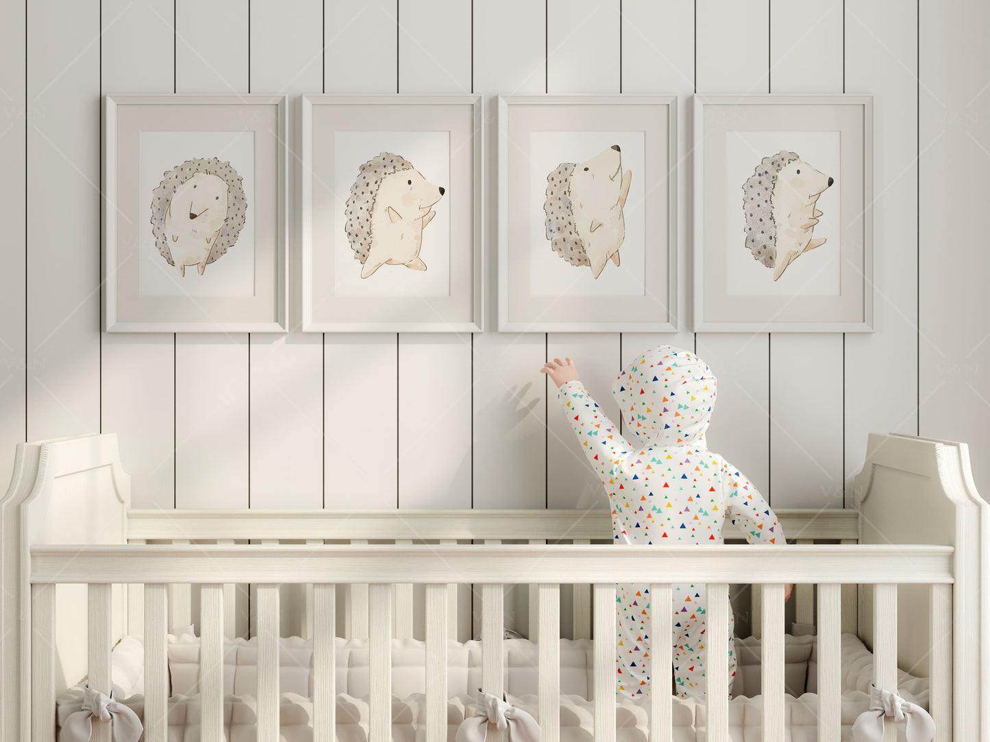 Frame Mockup in Nursery Interior, Four Vertical Frames Mockup