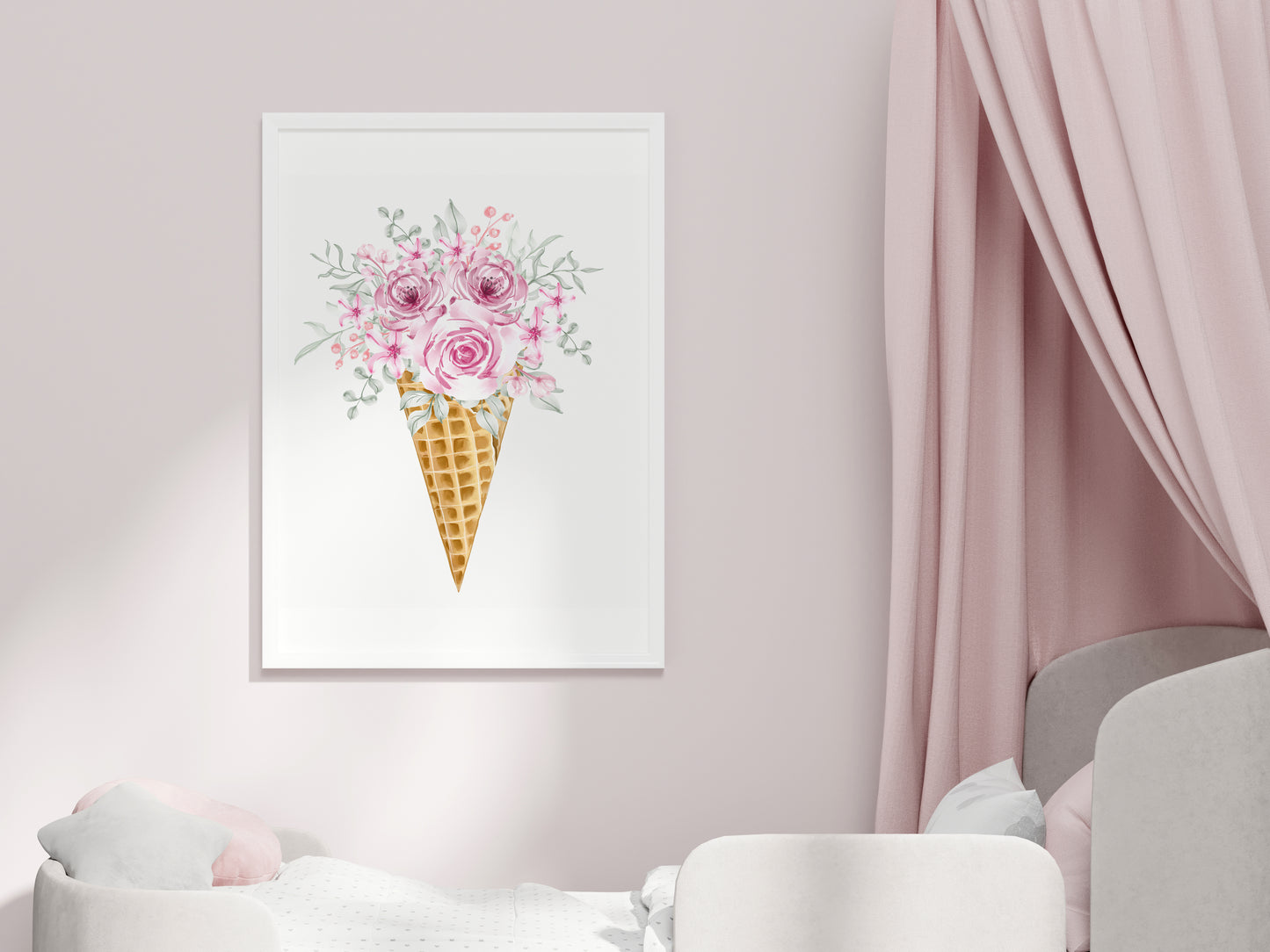 Kids Room Frame Mockup, Girl Room Frame Mockup, Portrait Frame Nursery Interior Wall Mockup, Minimalist Nursery Frame Mockup