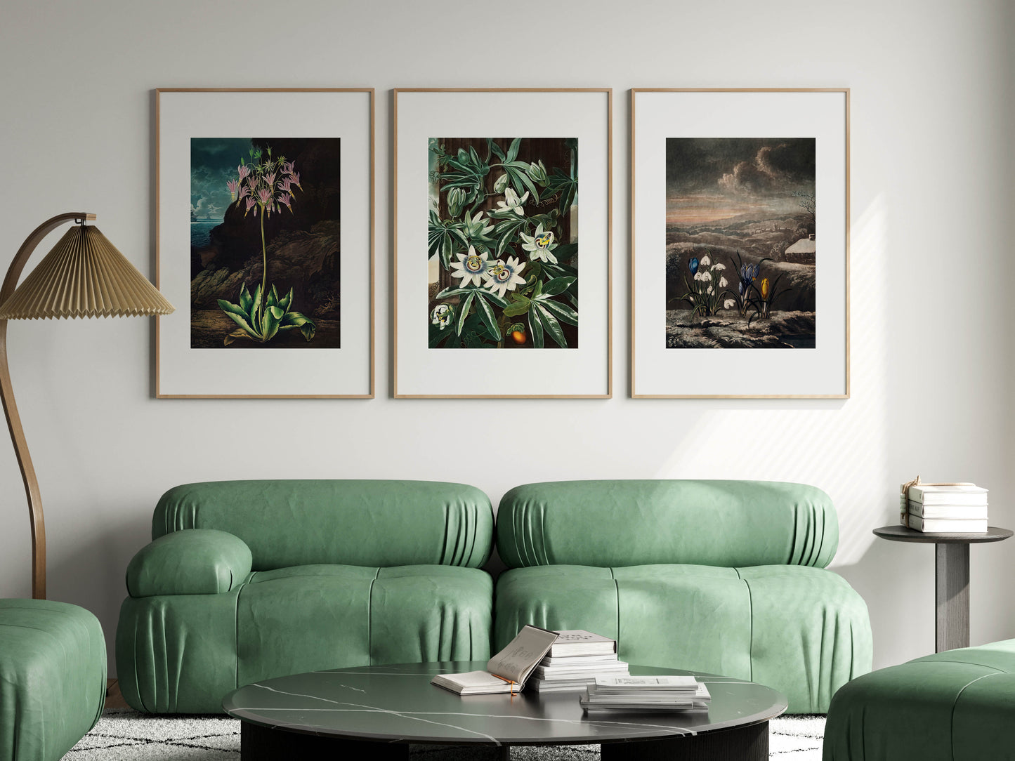 Three Posters Mockup, Frame Mockup in Modern Interior Room, PSD JPG