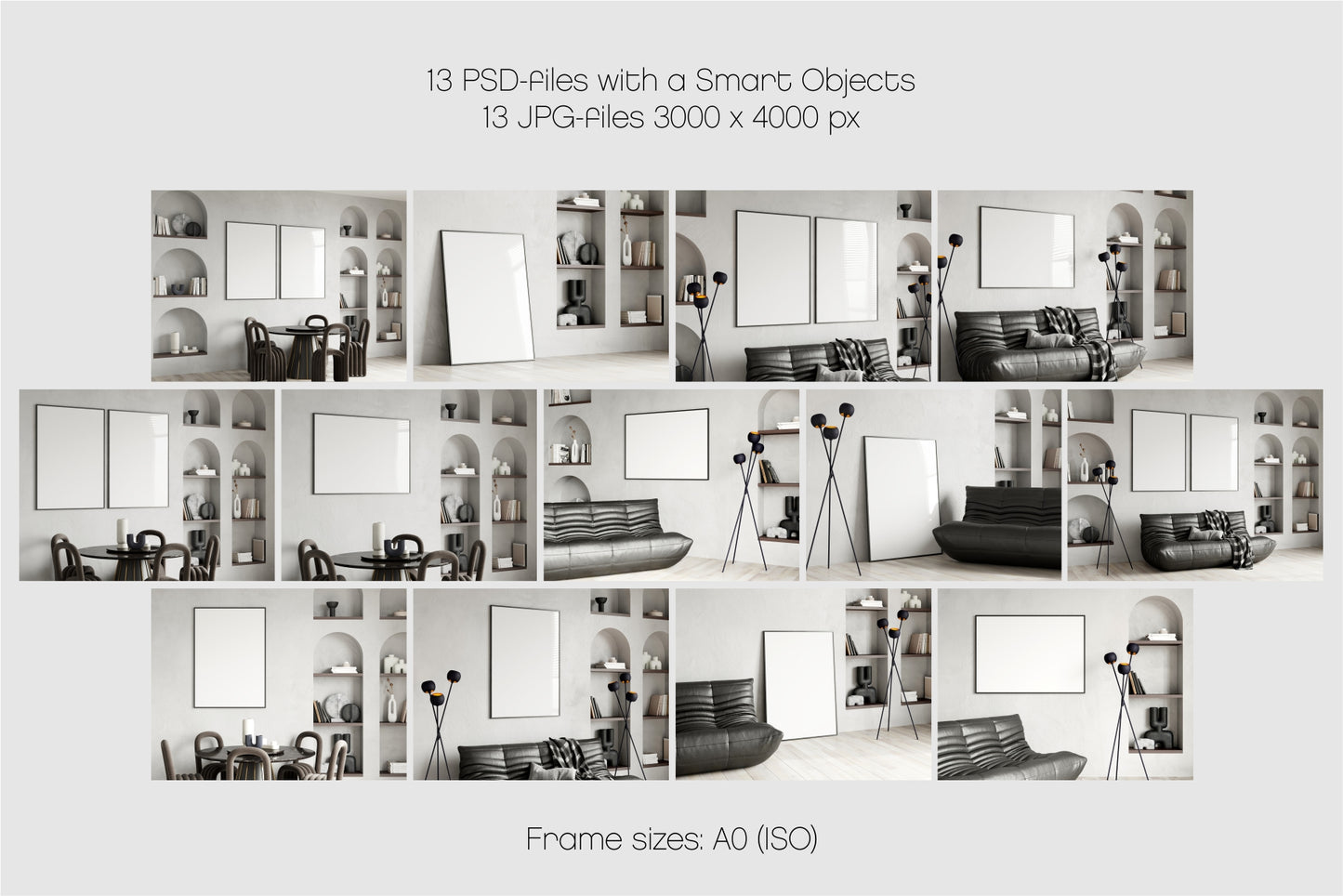 Frame Mockup Bundle in Modern Interior, PSD JPG, Poster Mockup Bundle Set, 13 Mockups