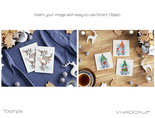 Christmas Card Mockup Bundle 5x7, 1x1, Greeting Card Mockup Set, PSD JPG