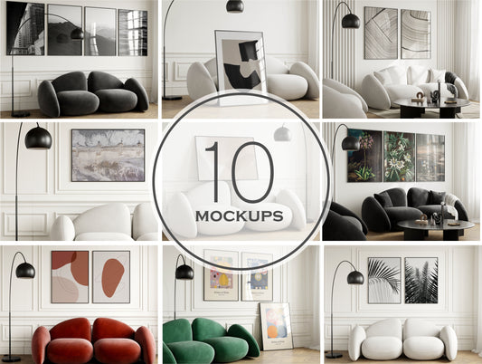 Frame Mockup Bundle in Modern Interior, PSD JPG, Gallery Wall Mockup Bundle, 10 Mockups