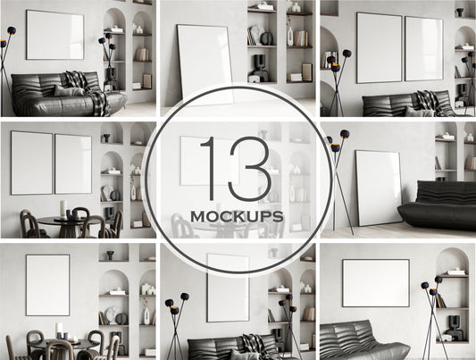 Frame Mockup Bundle in Modern Interior, PSD JPG, Poster Mockup Bundle Set, 13 Mockups