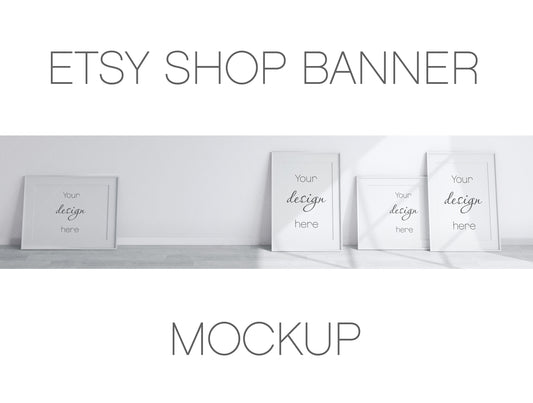 Etsy Shop Banner Mockup With White Frames A1, Minimalist Frame Mockup, Poster Mockup, Frame Mockup for Print, Frame Mockup for Art