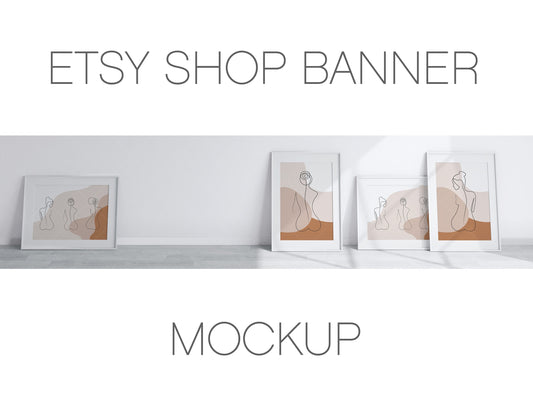 Etsy Shop Banner Mockup With White Frames A1, Minimalist Frame Mockup, Poster Mockup, Frame Mockup for Print, Frame Mockup for Art