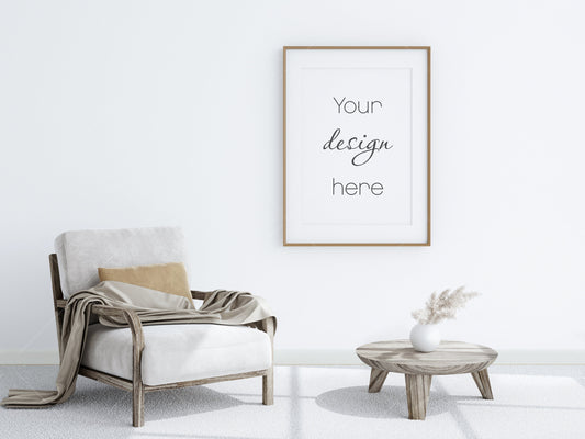 Living Room Frame Mockup, Minimalist Frame Mockup, Vertical Wood Frame Mockup A1, Vertical Frame Mockup, Frame Mockup for Print