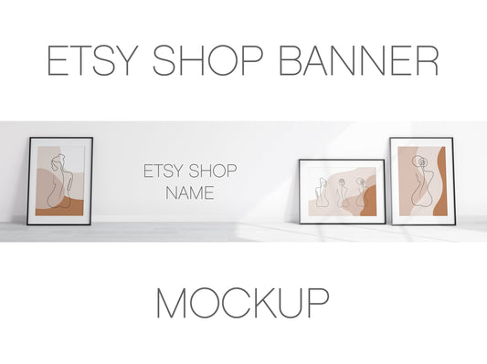 Etsy Shop Banner Mockup With Black Frames A1, Minimalist Frame Mockup, Poster Mockup, Frame Mockup for Print, Frame Mockup for Art