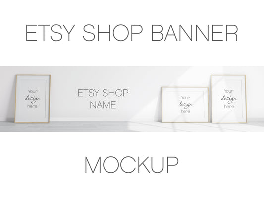 Etsy Shop Banner Mockup With Wooden Frames A1, Minimalist Frame Mockup, Poster Mockup, Frame Mockup for Print, Frame Mockup for Art