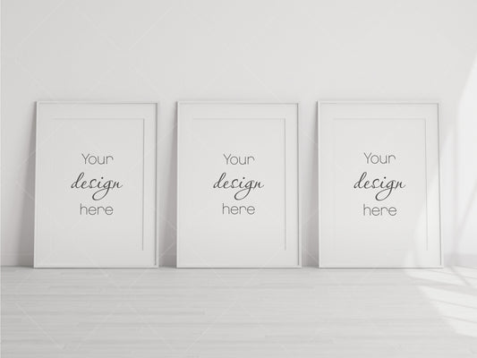 3 Minimalist Frames Mockup, Three Vertical White Frames Mockup A1, Poster Mockup, Vertical Frames Mockup, Frame Mockup for Print