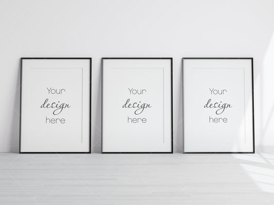 3 Minimalist Frames Mockup, Three Vertical Black Frames Mockup A1, Poster Mockup, Vertical Frames Mockup, Frame Mockup for Print