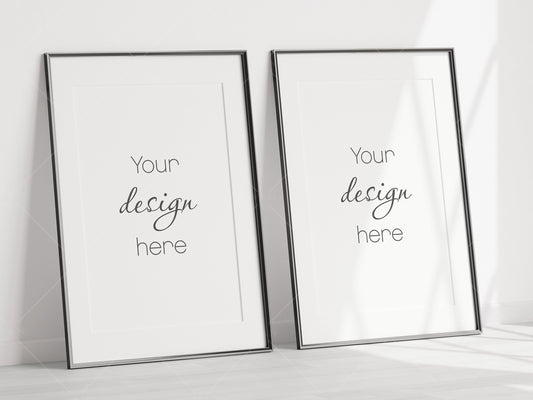 2 Minimalist Frames Mockup, Two Vertical Black Frames Mockup A1, Poster Mockup, Vertical Frames Mockup, Frame Mockup for Print