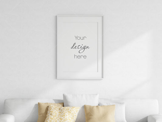 Living Room Frame Mockup, Minimalist Frame Mockup, Vertical White Frame Mockup A1, Vertical Frame Mockup, Frame Mockup for Print