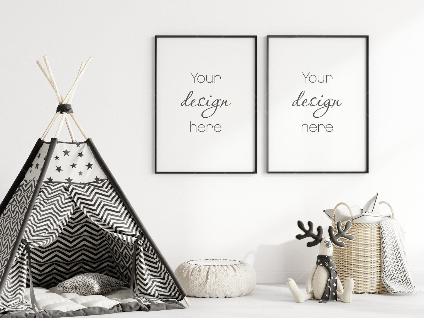 Nursery Frame Mockup, Scandinavian Kid's Room Frame Mockup, Portrait Frame Nursery Interior Mockup, Vertical Frame Mockup